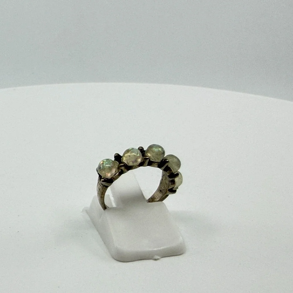 Y2K Silver Tone Opal Stone Iridescent Ring Celestial Boho Statement Gift Unique